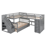Twin-Twin over Full L-Shaped Bunk Bed With 3 Drawers, Portable Desk and Wardrobe, Gray(OLD SKU:LT100542AAE) - sold by Home Elegance USA