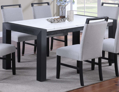Modern Style Dining Table And 6x Side Chairs White Faux Marble Top Table Handle back Chair Wooden 7pc Dining Set - sold by Home Elegance USA