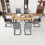 59 ' Dining Table Rural Industrial Rectangular MDF Wood Color Set and PU Armless Dining Chair Set 6. Kitchen Black Metal Table Leg Dining Chair Set