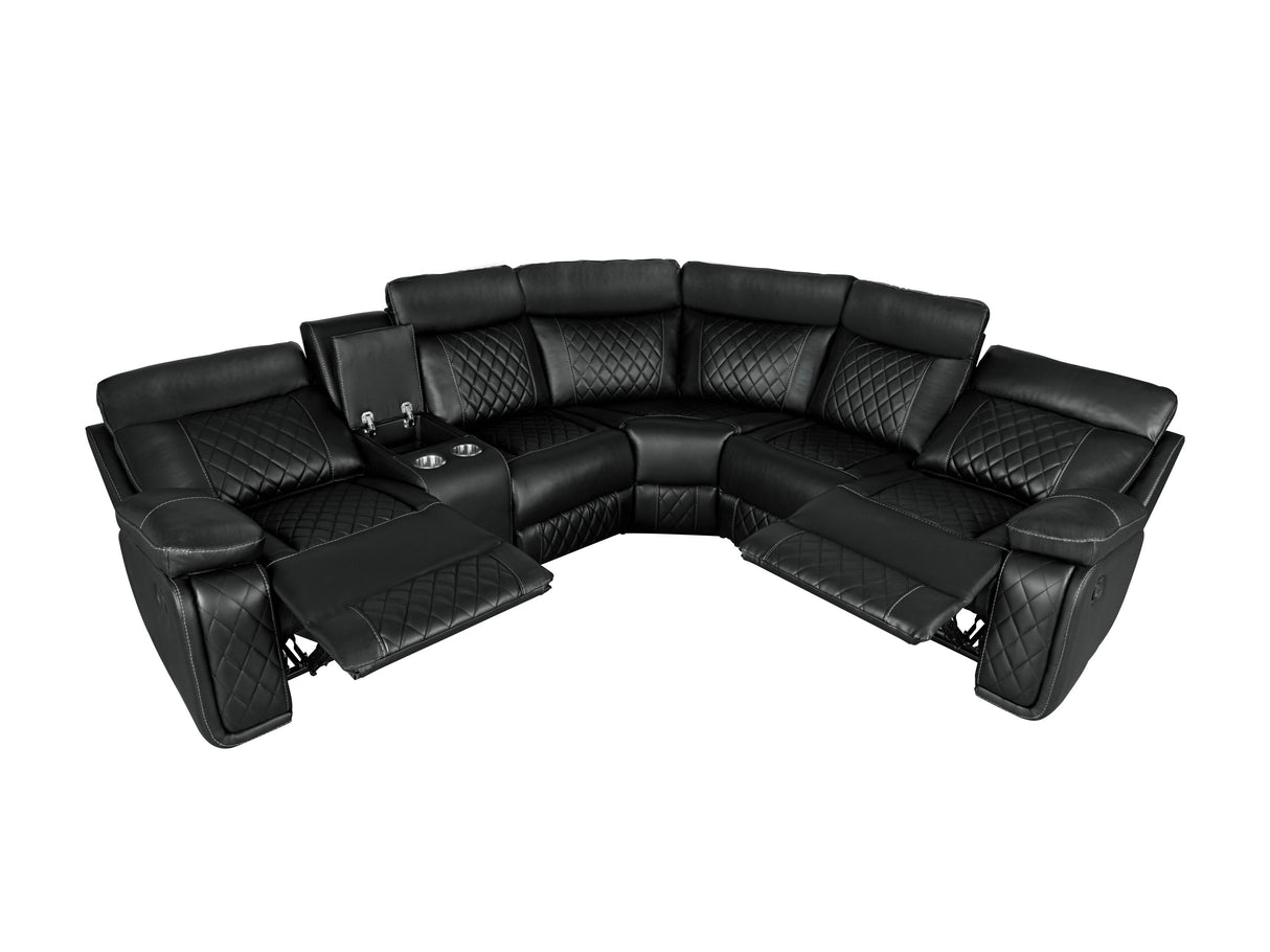 Home Theater Seating Manual Recliner with Cup Holder, Hide-Away Storage PU Reclining Sofa for Living Room, Home Theater, Black - Home Elegance USA