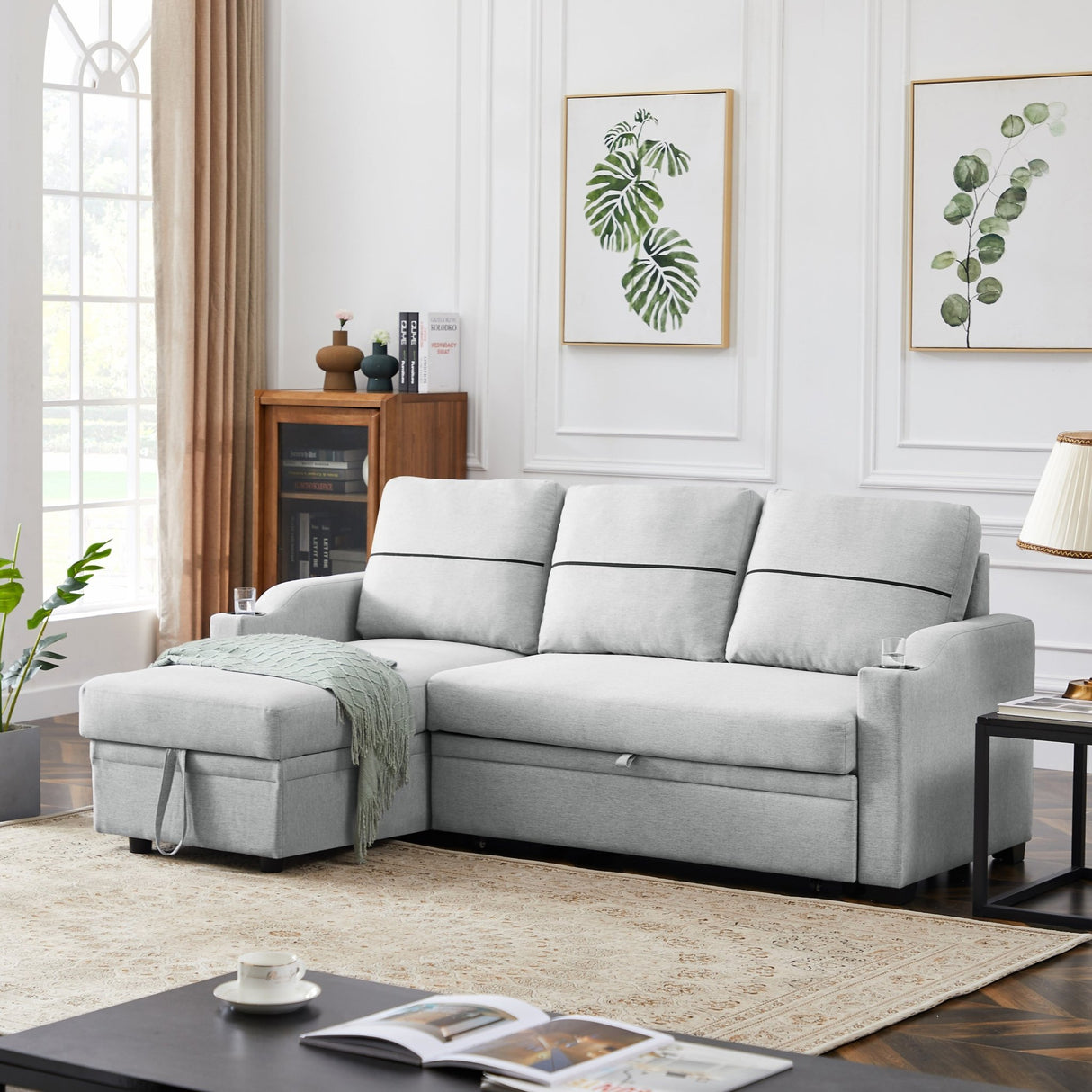 9191 Light gray pull - out storage sofa | Home Elegance USA