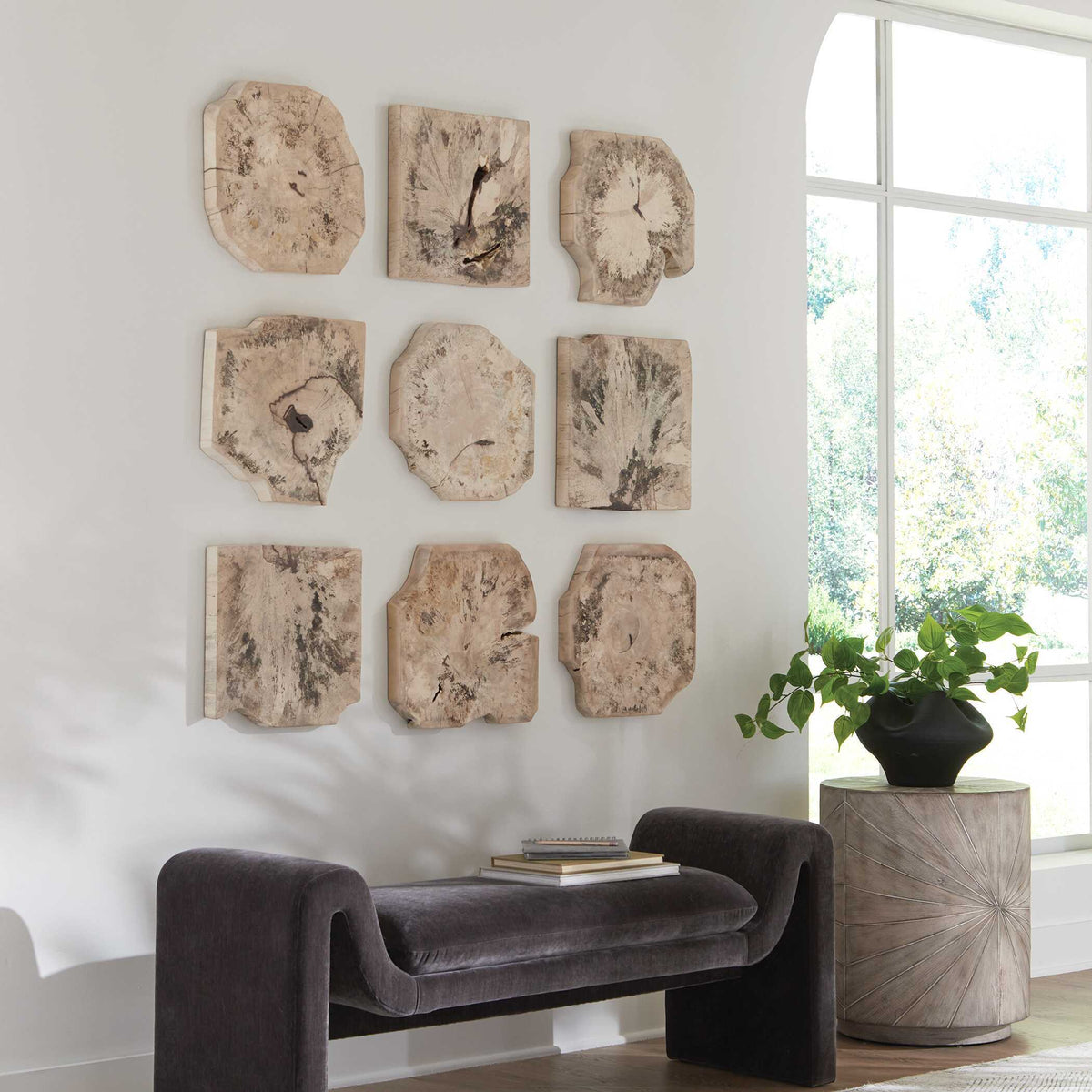 Bahati Wood Bleached Wall Decor (Set of 9) - Light Brown by Uttermost - View 2