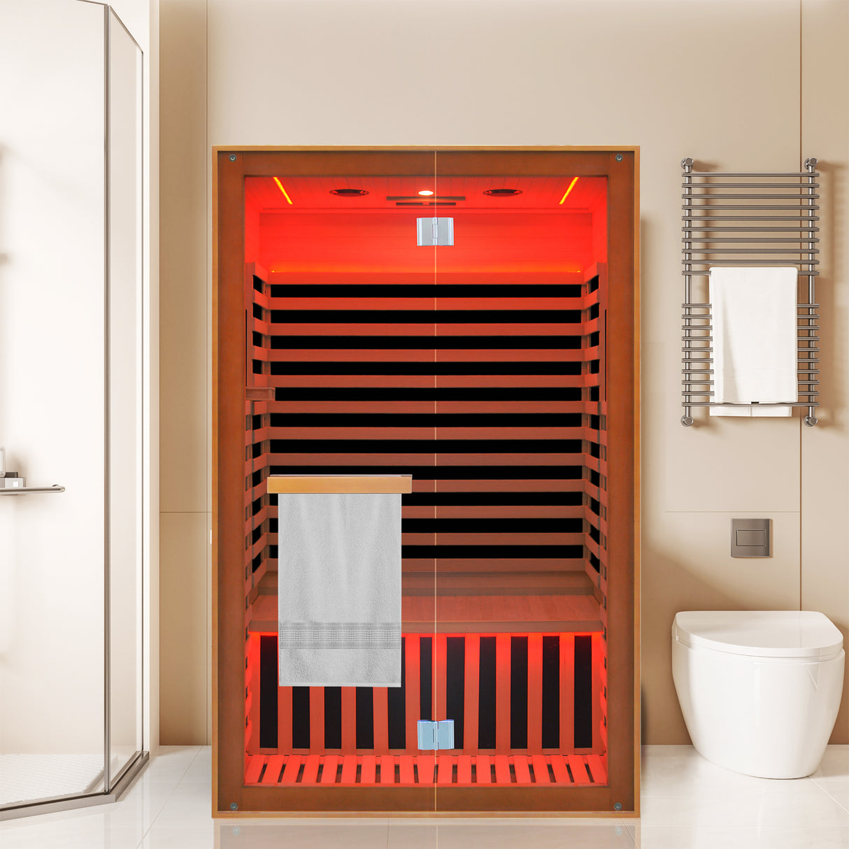 Sala de sauna Hemlock Deluxe con puerta doble para dos personas
