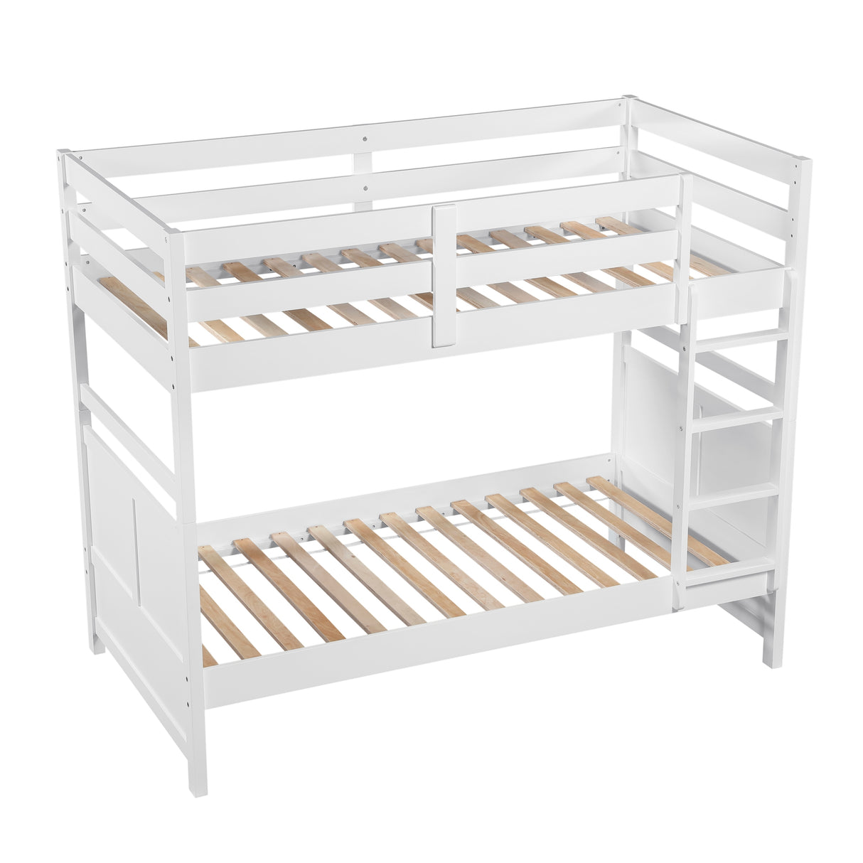 Bunk Bed Twin Over Twin White Finish Sturdy Wood Frame Guard Rails Youth Bedroom Furniture 1pc - sold by Home Elegance USA