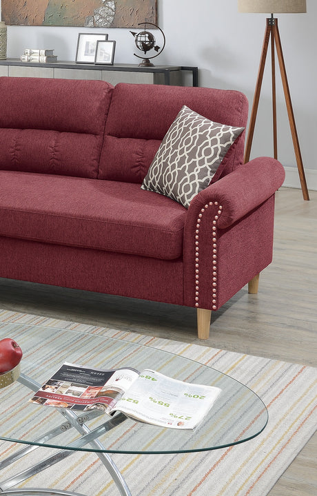 Paparika Red Color Polyfiber Reversible Sectional Sofa Set Chaise Pillows Plush Cushion Couch Nailheads - sold by Home Elegance USA