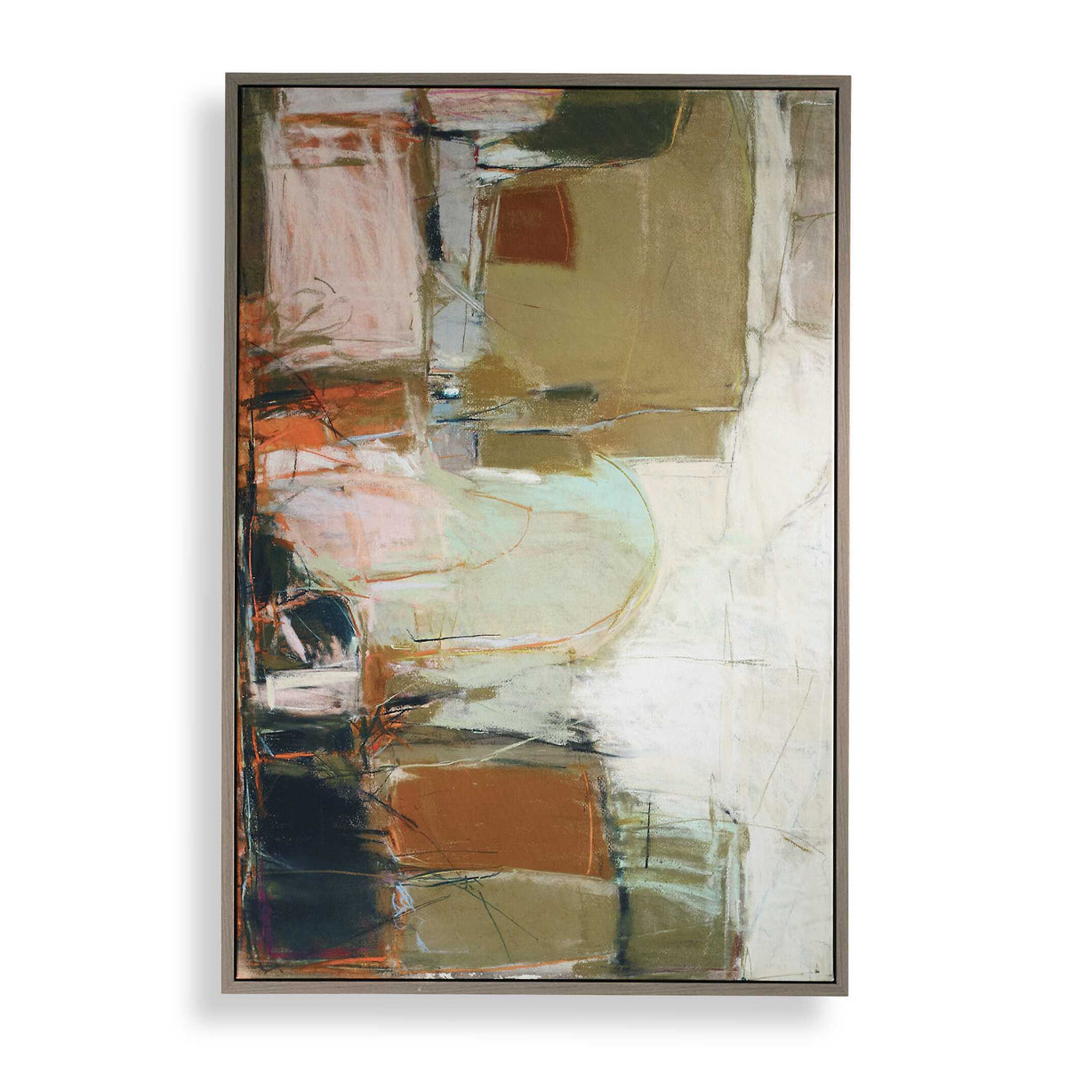 Palace Walls Framed Abstract Art Black / Blue / Brown / Green / Orange / Pink / Purple / White / Yellow - Light Brown / Orange by Uttermost - View 1