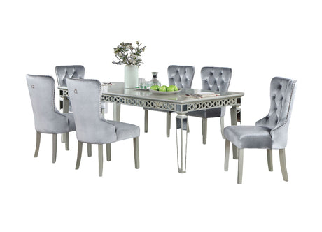 Glam Silver And Dark Gray 7pc Dining Set Table w Leaf Wingback 6x Chairs Acrylic Tufted Dining Room Furniture - sold by Home Elegance USA
