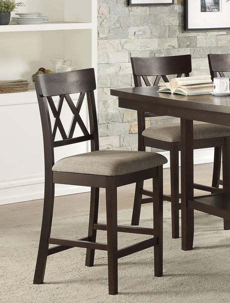 Dark Brown Finish Counter Height Table with Lazy Susan Lower Display Shelf and 6x Counter Height Chairs Contemporary Dining 7pc Set Wooden Furniture - sold by Home Elegance USA