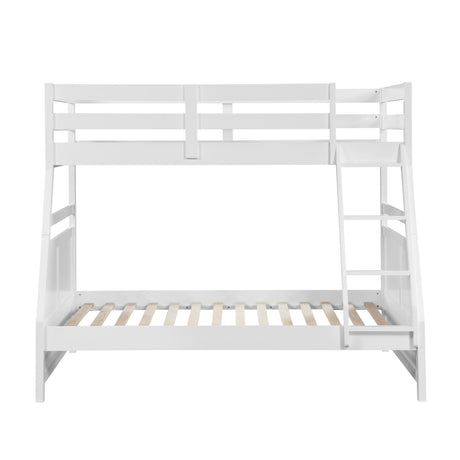 Bunk Bed Twin Over Full White Finish Sturdy Wood Frame Guard Rails Youth Bedroom Furniture 1pc - sold by Home Elegance USA