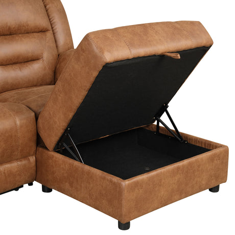 Contemporary Saddle Brown Leatherette 2pc Sectional Sofa Set Console Cup Holder Chaise Storage Recliners Adjustable Back Rest Living Room - sold by Home Elegance USA