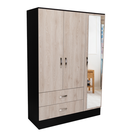Mirrored Armoire Draggo, Bedroom, Black / Light Gray - sold by Home Elegance USA