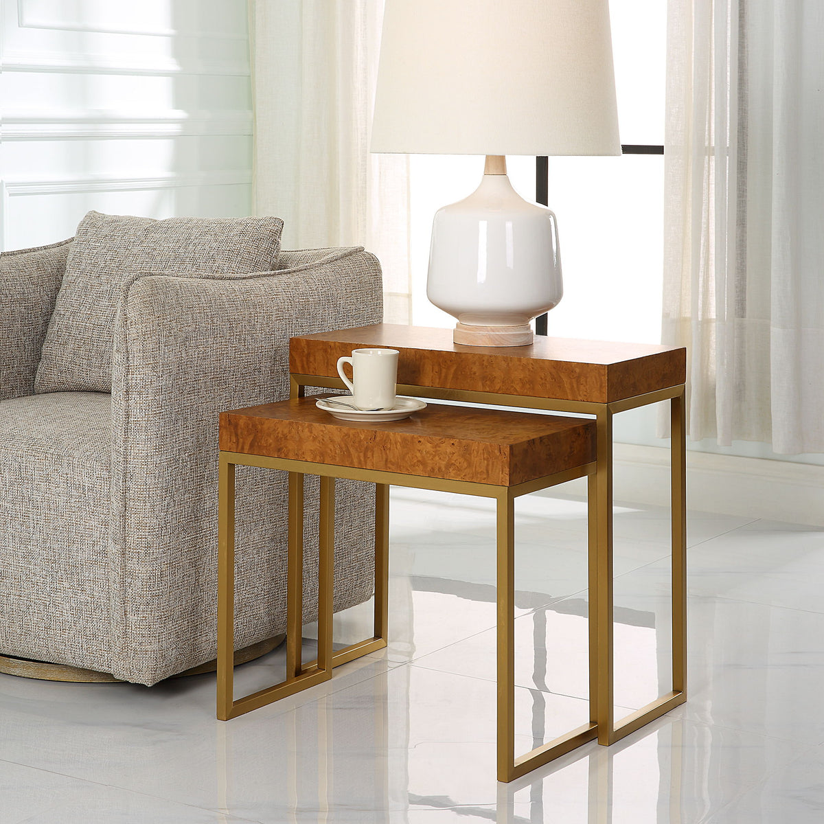 Burl-esque Wooden Nesting Tables (Set of 2) - Light Brown by Uttermost - View 2