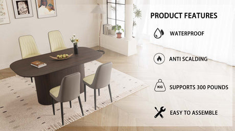 63 'medieval modern brown style MDF dining table and PU dining chair set 4. Assemble Desktop and black metal leg dining chair set, suitable for home&kitchen - sold by Home Elegance USA