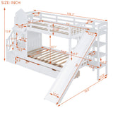 Twin-Over-Twin Castle Style Bunk Bed with 2 Drawers 3 Shelves and Slide - White - Home Elegance USA