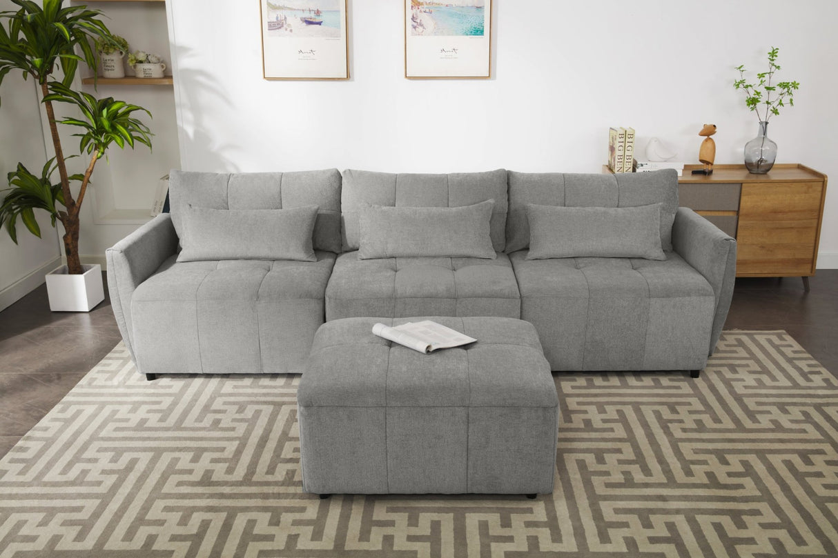 113.3" Convertible Sectional Sofa Couch 3 - Seat L - Shaped Sofa with Movable Ottoman and USB for Apartment, Living Room, Bedroom, Grey - SG000880AAE - image - 19