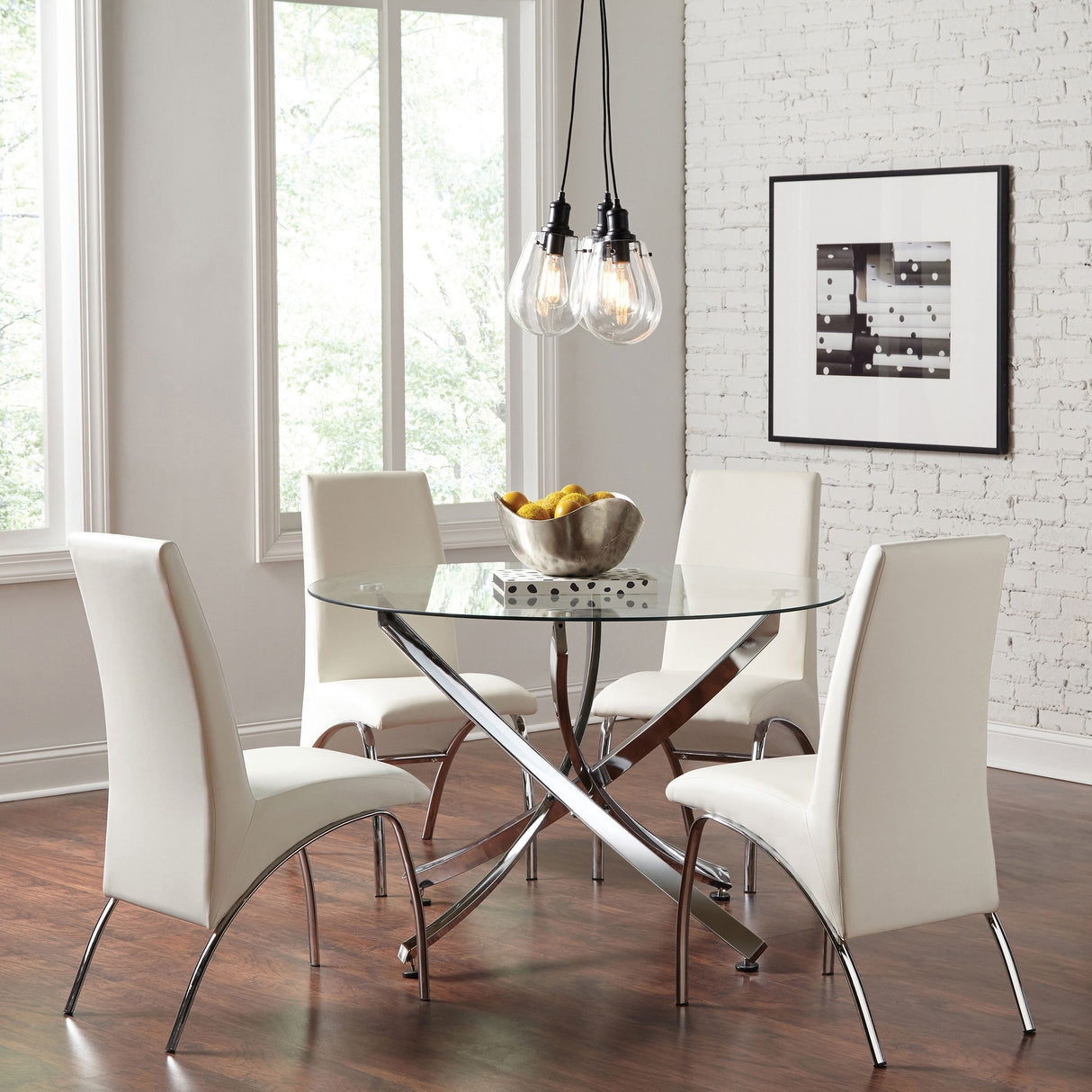 Compson White and Chrome 5-piece Dining Set