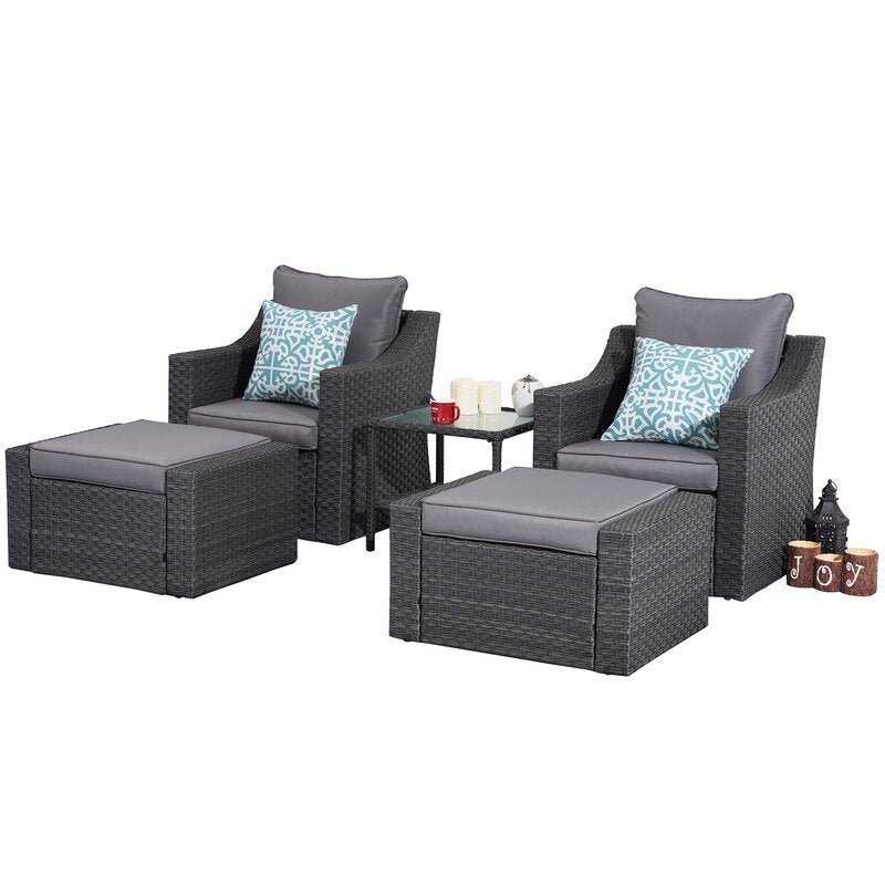 7 Piece PE Wicker Patio Conversation Sets with Gray Cushions