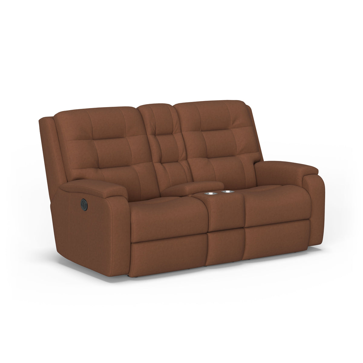 Arlo Transitional Leather Power Reclining Loveseat With Console | Flexsteel