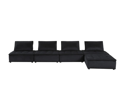 Aveline 160'W Black Velvet 5 Pc Sectional Sofa Ottoman - sold by Home Elegance USA