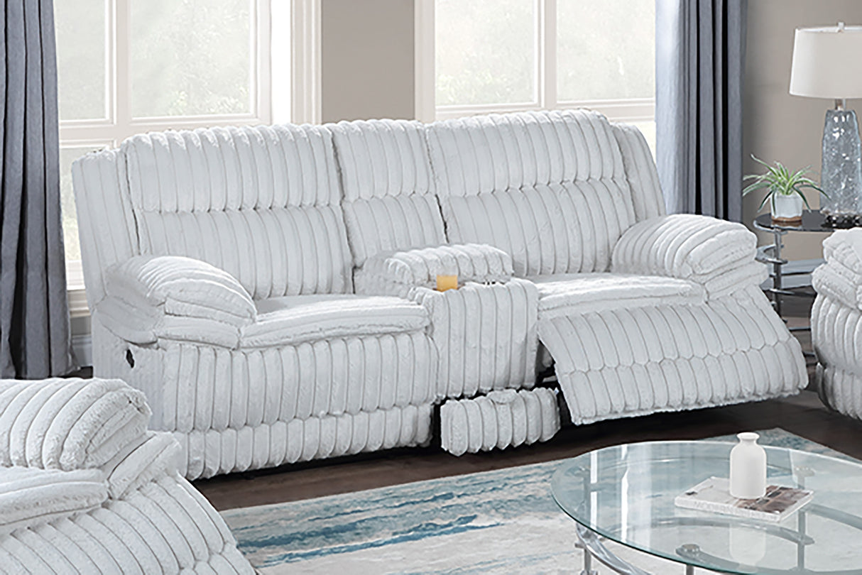 Beautiful Upholstered Light Gray Fur Like Corduroy 1pc Manual Motion Loveseat Console Drawer Living Room Reclining Couch