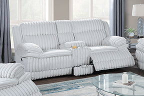 Beautiful Upholstered Light Gray Fur Like Corduroy 1pc Manual Motion Loveseat Console Drawer Living Room Reclining Couch