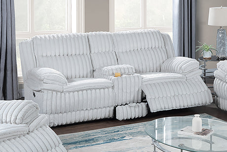 Beautiful Upholstered Light Gray Fur Like Corduroy 1pc Manual Motion Loveseat Console Drawer Living Room Reclining Couch