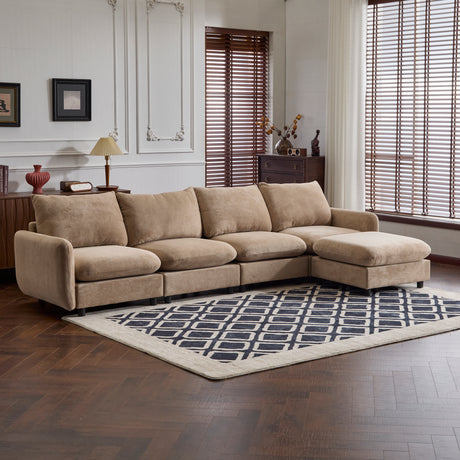 130 in. oversize 5-Piece L Shaped Modular Free Combination Sectional Velvet Sofa Couch with Ottoman for Living Room and Spacious Space, Nomad - sold by Home Elegance USA