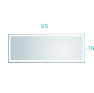 96in. W x36 in. H Framed LED Single Bathroom Vanity Mirror in Polished Crystal  Bathroom Vanity LED Mirror with 3 Color Lights Mirror for Bathroom Wall