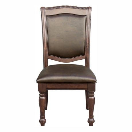 Elegant Design 5pc Dining Set Brown Cherry Finish Pedestal Base Table and 4x Side Chairs Faux Leather Upholstered Traditional Dining Room Furniture - sold by Home Elegance USA