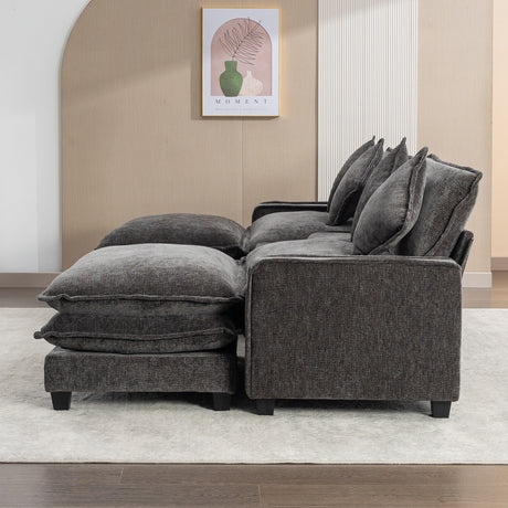 Modern Chenille Upholstered Sectional Sofa with Ottomans, USB Ports, Cup Holders, and Storage in Grey - sold by Home Elegance USA