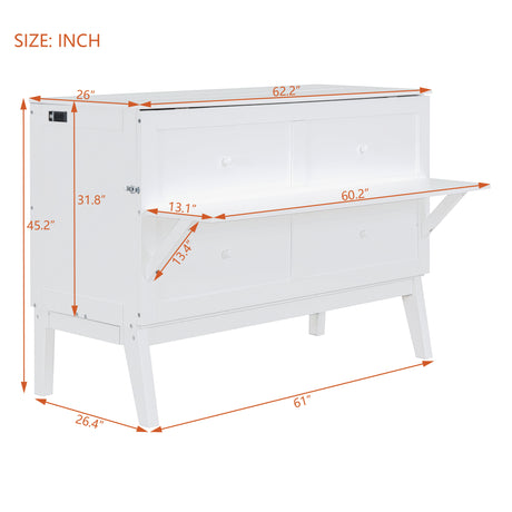 Queen Size Murphy Bed with USB Port and removable Shelves on Each Side,White - Home Elegance USA