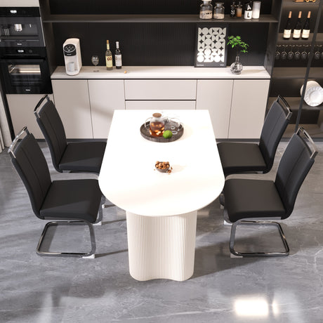 63 'medieval modern cream style MDF dining table and PU armless dining chair set 4. Assemble Desktop and Silver plated metal leg dining chair set, suitable for home&kitchen - sold by Home Elegance USA