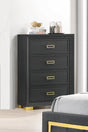 Glamorous 1pc Modern Glam Style 4-Drawer Chest Dark Gray Gold Finish Gold-colored Hardware Bedroom Furniture
