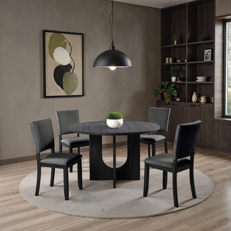 Contemporary Style 5pc Dining Set Kitchen Dinette Dark Gray Upholstered Fabric Chairs Round Table Pedestal Base Table 4x Side Chairs Dining Room - sold by Home Elegance USA