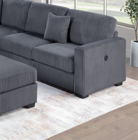 Living Room Corduroy Upholstered Dark Gray 4pc Sectional Set RAF/LAF One-Arm Loveseat W/USB, Corner Wedge, Cocktail Ottoman Cushion Couch - sold by Home Elegance USA