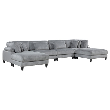 6pc Modular Sectional Set Gray Corduroy Upholstery 2x Armless Chairs 2x Corner Seats 2x Ottomans Pillows Living Room Furniture - sold by Home Elegance USA