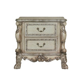 Wooden 2 Drawers Nightstand in Gold Patina and Bone Finish