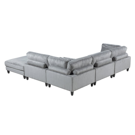 5pc Modular Sectional Set Gray Corduroy Upholstery 2x Armless Chairs 2x Corner Seats 1x Ottoman Pillows Living Room Furniture - sold by Home Elegance USA