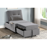 Velvet Adjustable Sleeper Lounge Chaise, Convertible Living Room Lounger Chaise in Gray