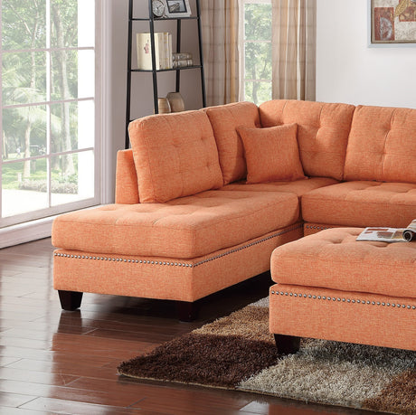 Modern Citrus Color 3pcs Sectional Living Room Furniture Reversible Chaise Sofa And Ottoman Tufted Polyfiber Linen Like Fabric Cushion Couch Pillows - sold by Home Elegance USA