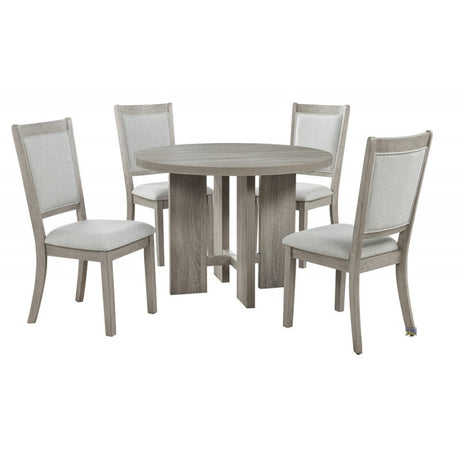 Farmhouse Style 5pc Round Dining Set, 42' Wood Round Dining Table and 4 Upholstered Side Chair, Gray - sold by Home Elegance USA