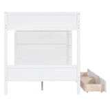 Full over Full Bunk Bed With 2 Drawers and Multi-layer Cabinet, White - Home Elegance USA