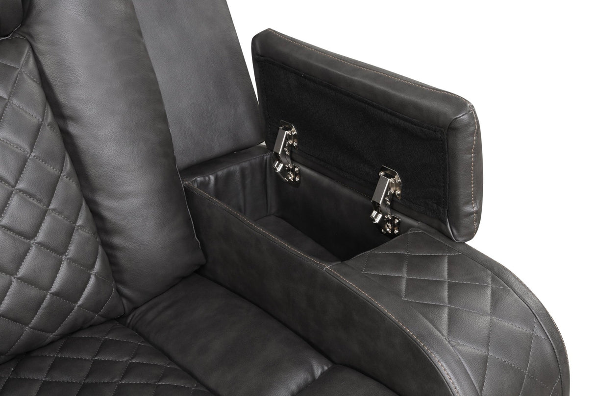 Benz LED & Power Reclining Loveseat Made With Faux Leather in Black | Home Elegance USA