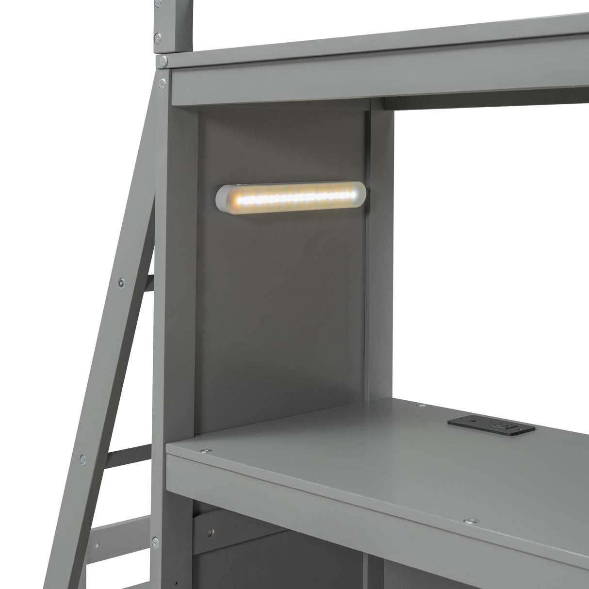 Twin over Twin Bunk Bed with LED Light and USB Ports, Gray - Home Elegance USA