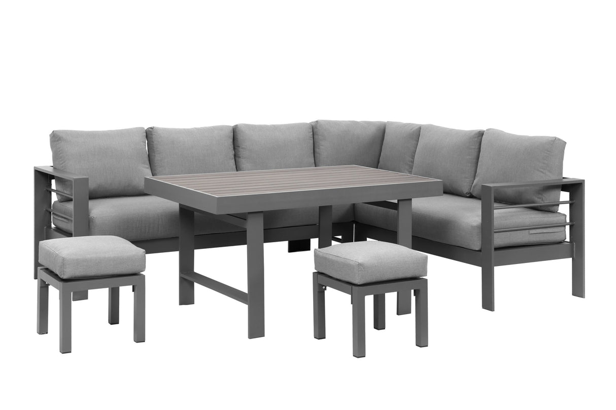 6 - Pieces Outdoor Dining Set, Grey Aluminum Frame with Dark Grey Cushions | Home Elegance USA