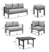 6 - Pieces Outdoor Dining Set, Grey Aluminum Frame with Dark Grey Cushions | Home Elegance USA