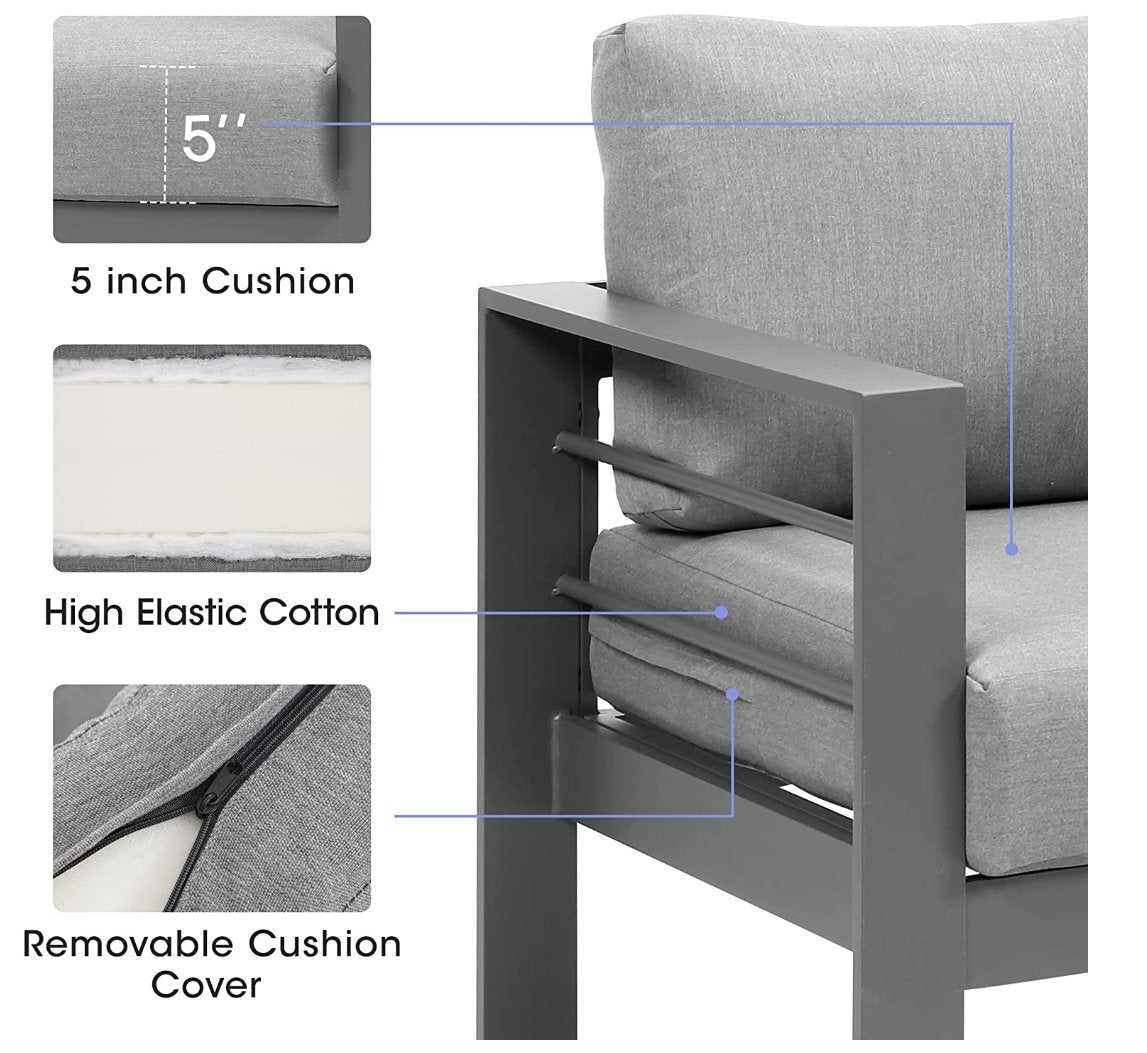 6 - Pieces Outdoor Dining Set, Grey Aluminum Frame with Dark Grey Cushions | Home Elegance USA