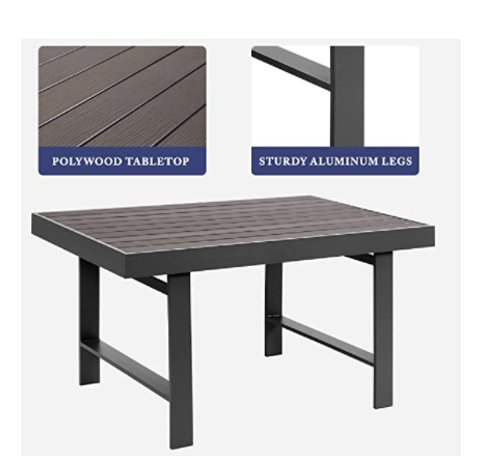 6 - Pieces Outdoor Dining Set, Grey Aluminum Frame with Dark Grey Cushions | Home Elegance USA