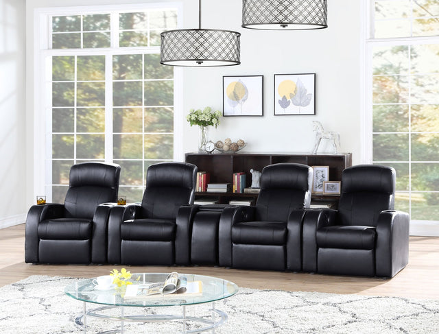 5 Pc Theater Seating (4R) - Cyrus Upholstered Recliner Living Room Set Black - 600001 - S4B - image - 1