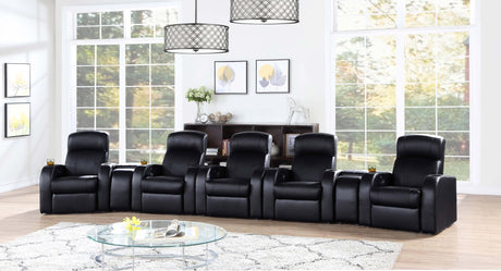 7 Pc Theater Seating (5R) - Cyrus Upholstered Recliner Living Room Set Black | Coaster | Home Elegance USA